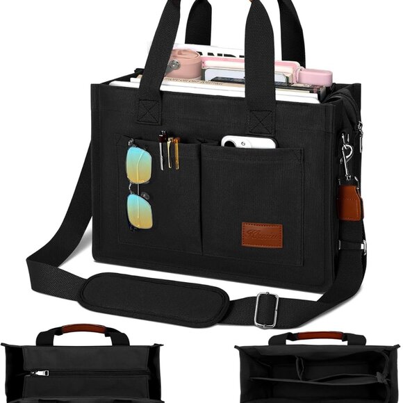 Durable Canvas Tote Bag for Women - Sleek Crossbody Messenger with Secure Zipper - Picture 1 of 7